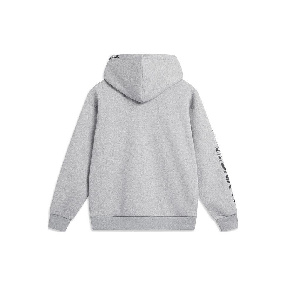 Li Ning Sports Fashion Series Letter Print Hooded Sweatshirt Unisex Sweatshirt Flower-Gray AWDU921-3
