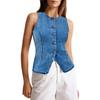 Women's Fashion Casual Sleeveless Button Down Denim Waistcoat