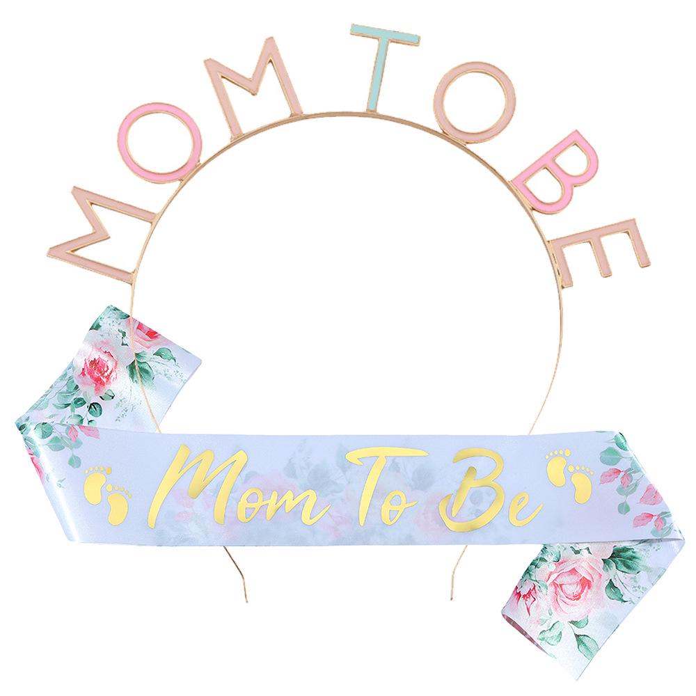 

Набор Kashi Tong для будущей мамы: плечевой ремень и повязка на голову для baby shower - красочная лента с принтом и головной убор One Size розовый