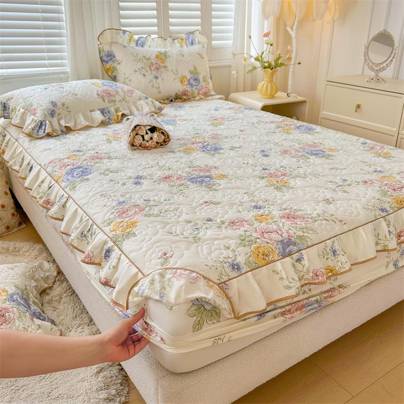Skin-friendly Bedspread Simple Style Bed Cover Pure Cotton Mattress Protector Elastic Bed Linen cubre colchón (No Pillowcase)