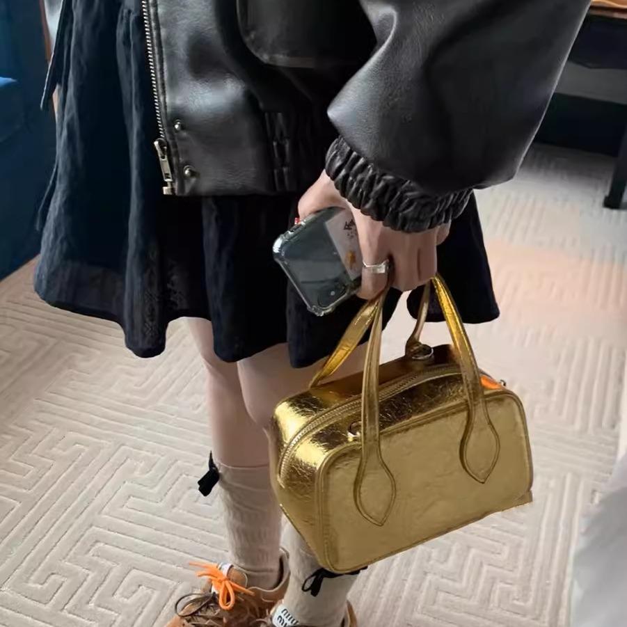 Women's golden PU shoulder bag women's bag cosmetic case bags bag fashion trend girl golden