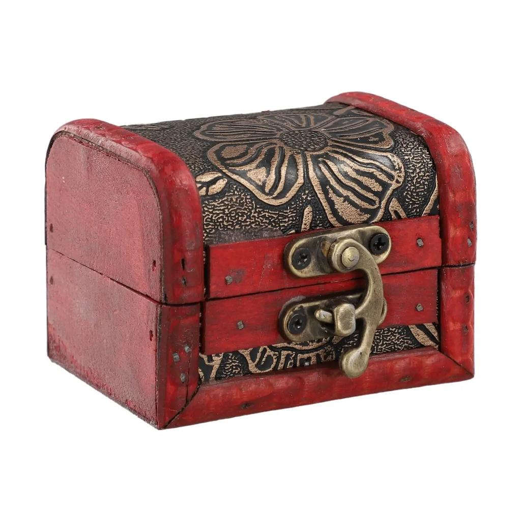 1PC Antique Mini Wood Treasure Chest Storage Box Jewelry Organizer Box Gifts Box Wooden Treasure Chest Jewelry Trinket Box