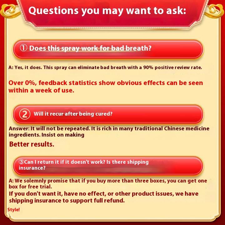 Breath freshener spray to remove bad breath and sterilize, bad breath in the mouth, bad breath, bad smell, kissing artifact lasting fragrance