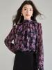 Spring 2026 Elegant French Drape Collar Shirt with Floral Print Crepe