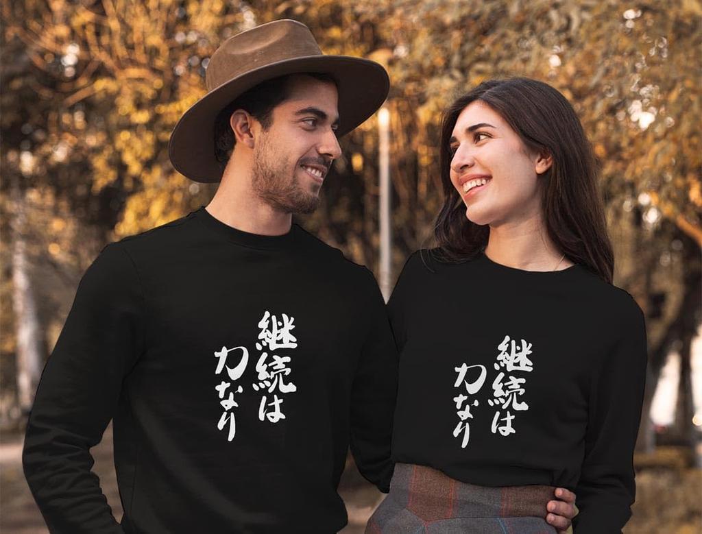 Printed sweatshirt for long sleeve fleece size stylish crew Japanese kanji [igsticker] men, sweatshirt, lining, men's L, neck, black, 001663,