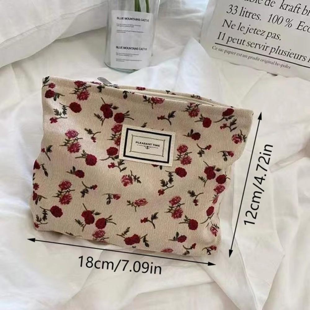 Retro Corduroy Kosmetiktasche Blume Große Kapazität Kulturtasche Handgehalten Make-up Tasche Beauty Aufbewahrung