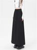 Women's Gray High Waist A-line Midi Skirt - Autumn Sporty Style with Straight Slit and Draping