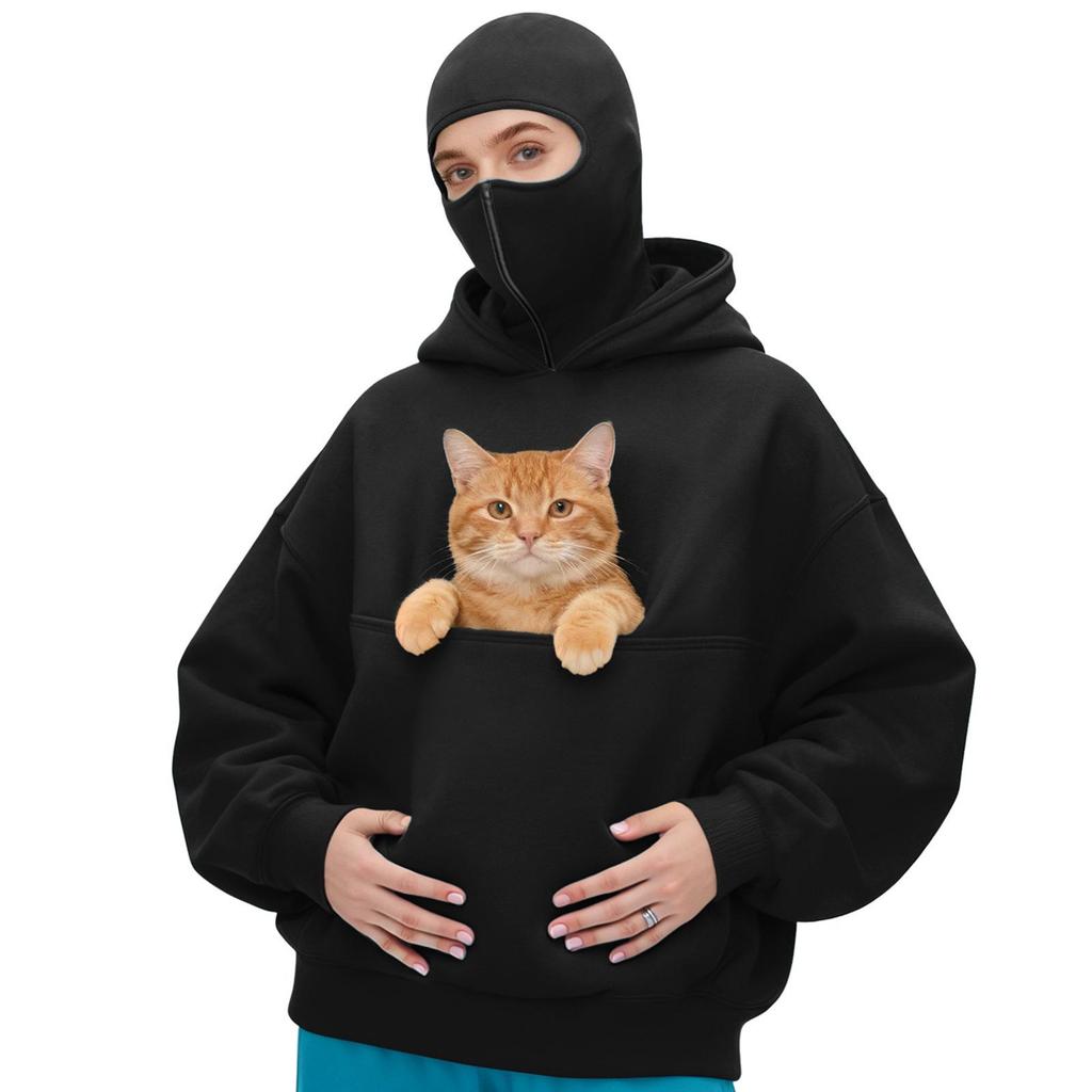 Unisex Street Style Double-Layer Hooded Zipper Jacket with Face-Covering Mask Design
