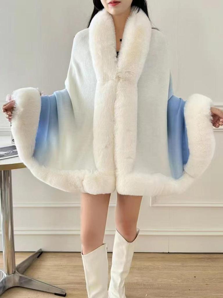 Women's Fashionable Knitted Fur Collar Cardigan Coat - Stylish High-End Autumn & Winter Sweater Cape Shawl.