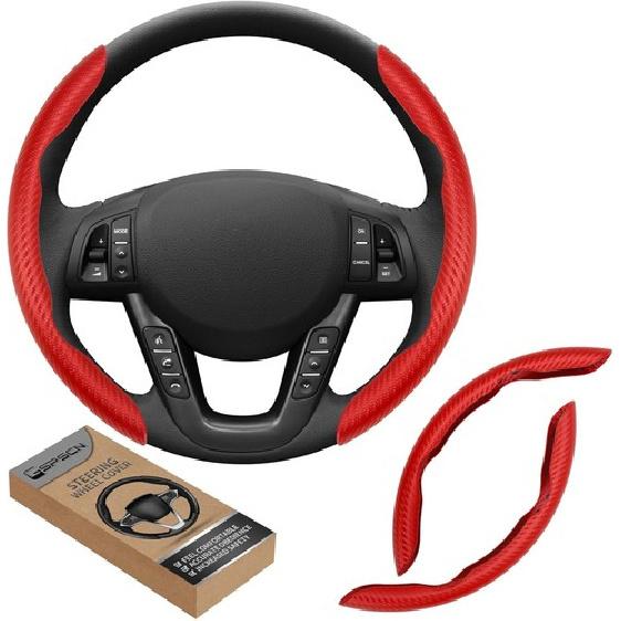 Universal Car Carbon Fiber Steering Wheel Cover Anti-Skid, Butterfly red
