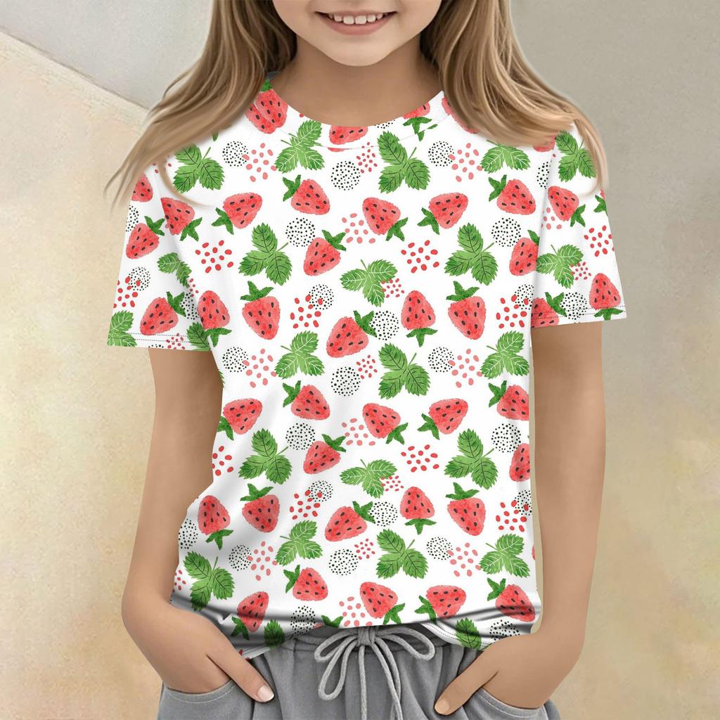 Children's Printed Round Neck Short Sleeved Casual T-shirt