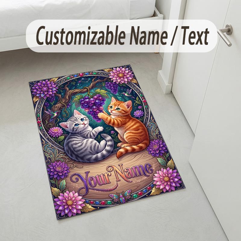 Garden Cats Theme Soft Crystal Velvet Rug Custom Name & Text Print Non Slip Floor Rug for Bedroom Living Room