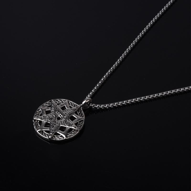 Trendy Men Necklace European and American Long Style Domineering Personality Pentagram Disc Pendant