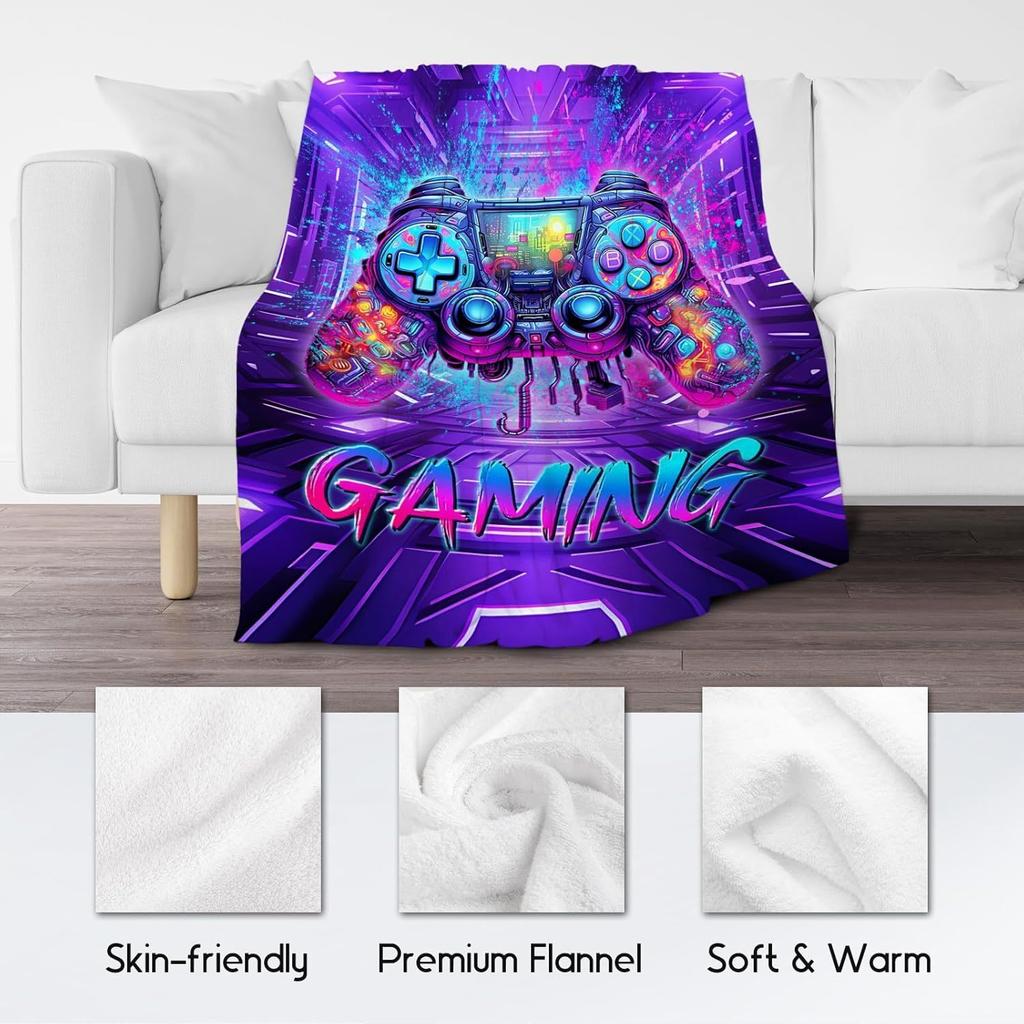 New Gaming Blanket for Boys Men, Gamer Gifts for Boys  Flannel Throw Blanket Gaming Decor for Boys Bedroom, Soft Fuzzy Blankets