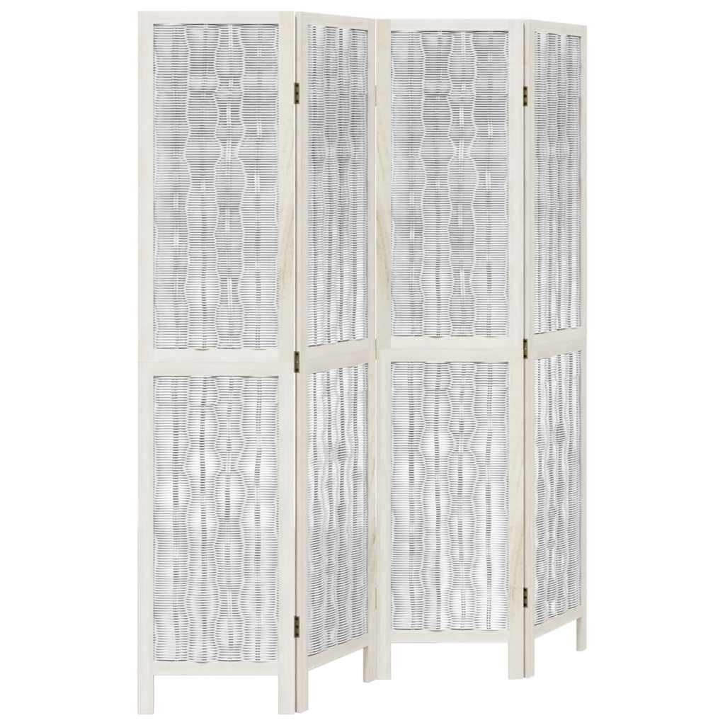 4 Piece Room Divider White Solid Paulownia Wood