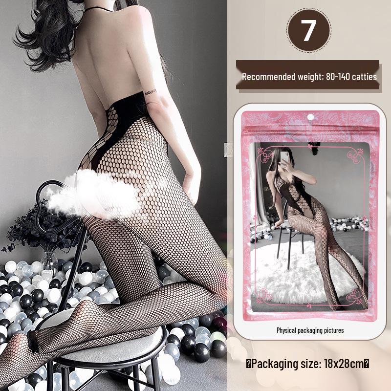 Linlinting Plus Size Sexy See-through Cutout Bodysuit with Open Crotch Stockings Set