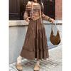 Women's High Waist Corduroy A-Line Mid-Length Skirt with Lace - Autumn/Winter 2025