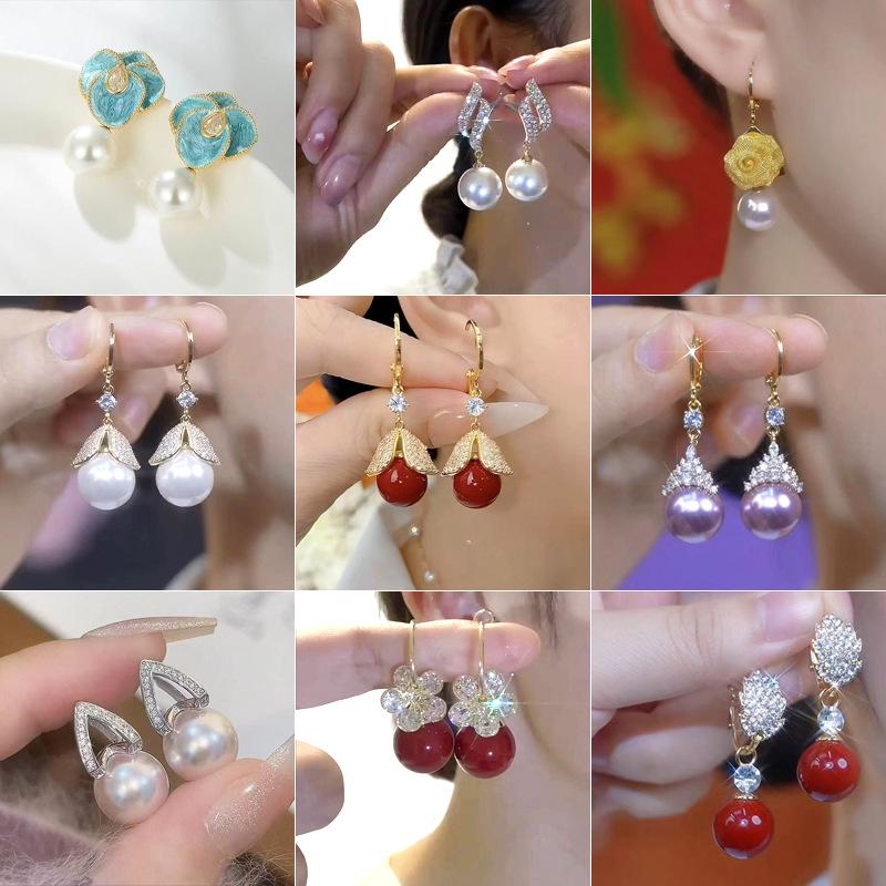 S925 Sterling Silver Pearl Stud Earrings - Light Luxury, High-End, Retro, Ins Style