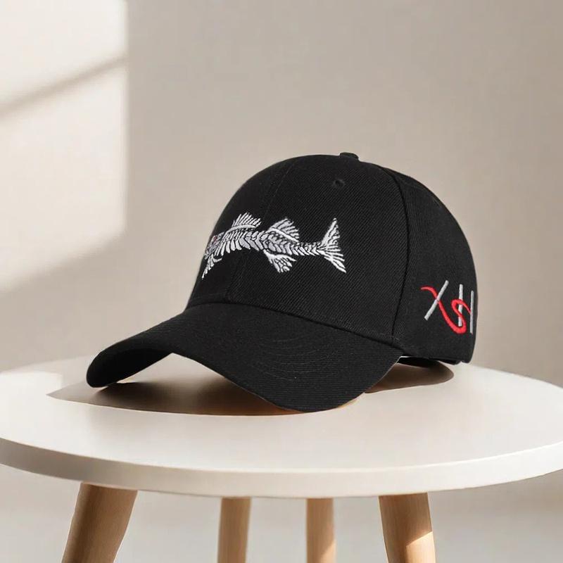 2pcs Men's Baseball Cap Necklace Set Embroidered Fish Sun Hat Casual Duck Tongue Cap Eagle Style Pendant Necklace Couple Camouflage Military Cap