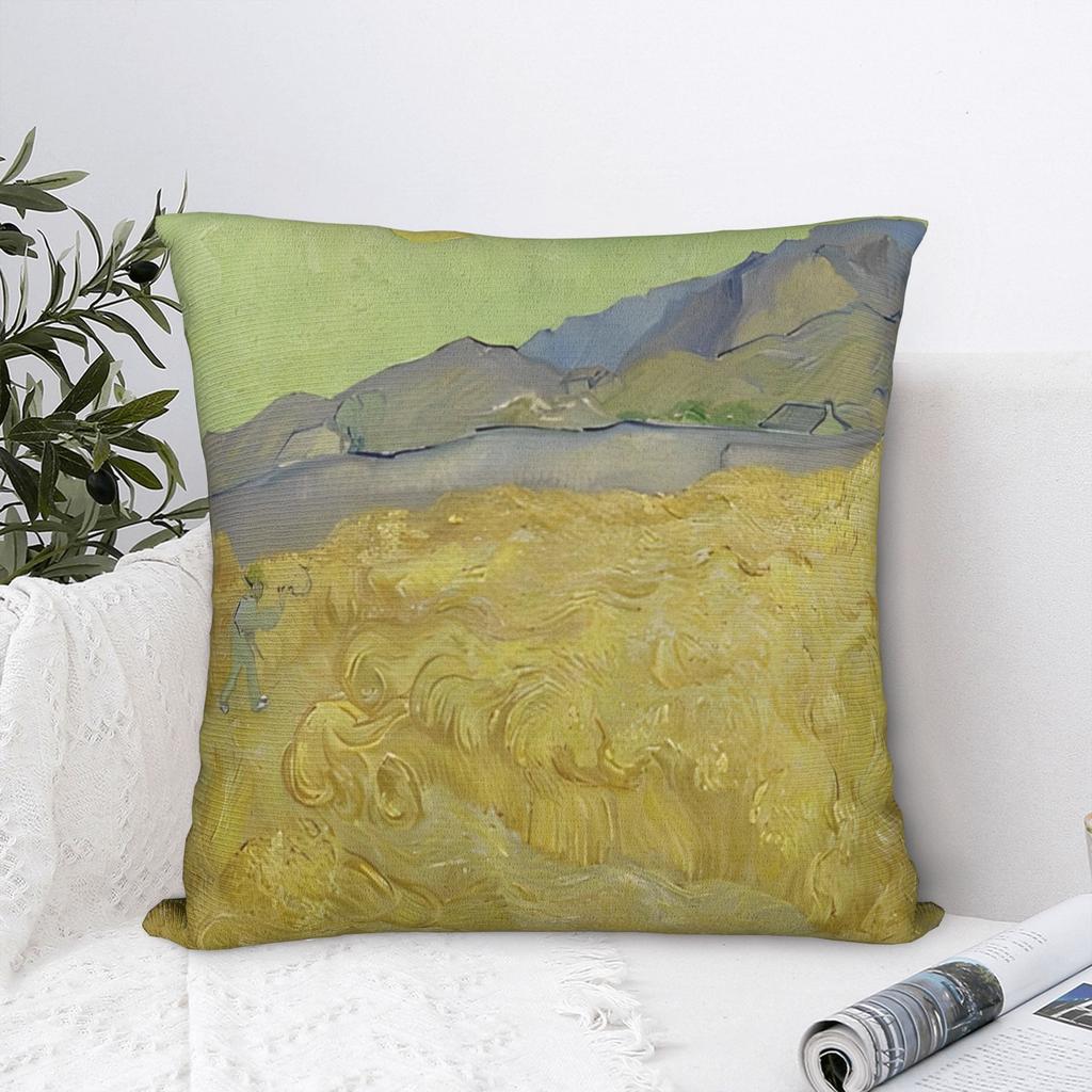 Van Gogh Wheatfield with a Reaper Pillowcase Cushion Cover Gift Oil Painting Throw Pillow Case Cover Home Wholesale 45*45cm
