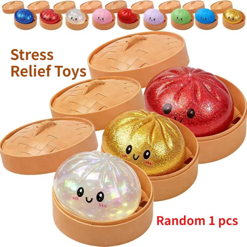 

Hot Glitter Dumpling Squishy with Box Dumplings Sensory Squeeze Toy for Stress Relief Fans Gift 9.5*7cm