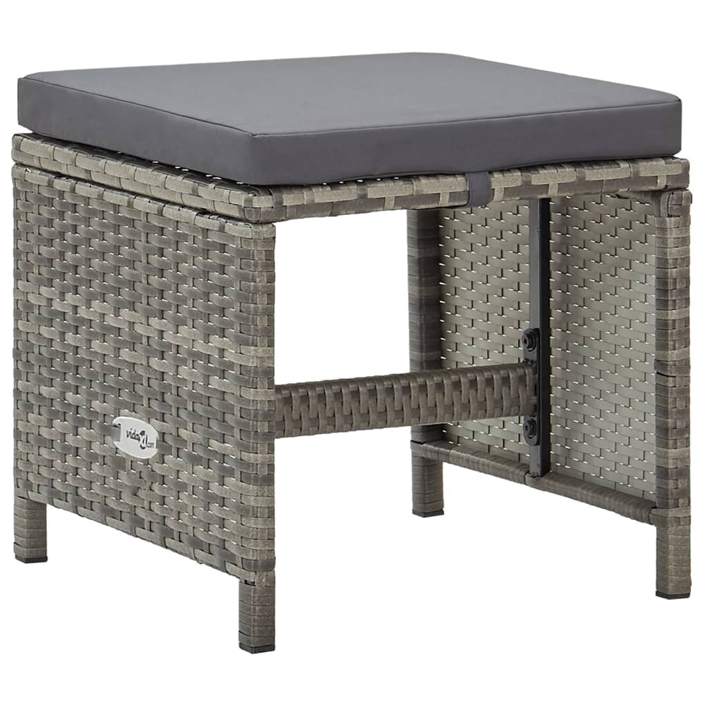 Vidaxl Garden Stools With Cushions, 4 Pcs., Poly Rattan, Grey