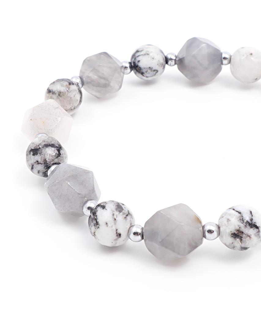 Polalita Gray Cut & Marble Stone Mix Bracelet (Plt-Br-098_Gr)