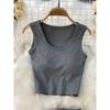 Knitted U-Neck Sexy Short Sleeveless With Chest Pad Vest Top + High Waist Slimming Split Skirt Two-piece Suit