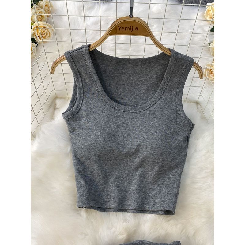 Knitted U-Neck Sexy Short Sleeveless With Chest Pad Vest Top + High Waist Slimming Split Skirt Two-piece Suit