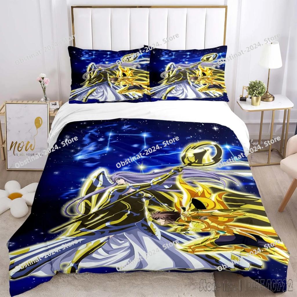 Admire Saint Seiya Pattern Bedding Set Printed Bed Set Duvet Cover Sheet Pillowcase Bed Soft Quilt Cover Full Queen King Size