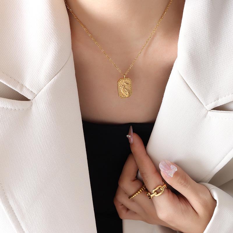 European Style Titanium Steel Moon Hand Gesture Pendant Necklace