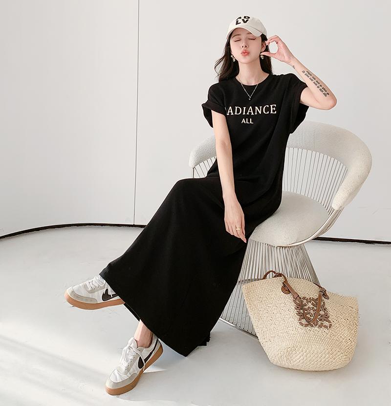 MODIQUE Summer Plus Size Women Loose Versatile Minimalist A-Line Letters Print T-Shirt Long Dress Female Casual Solid Color Short Sleeve O-Neck Dress