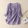 Camicia Vintage in Cotone Lino Taglie Forti da Donna Estiva Ampia Snellente Ricamo Manica Corta Scollo a V Bottoni
