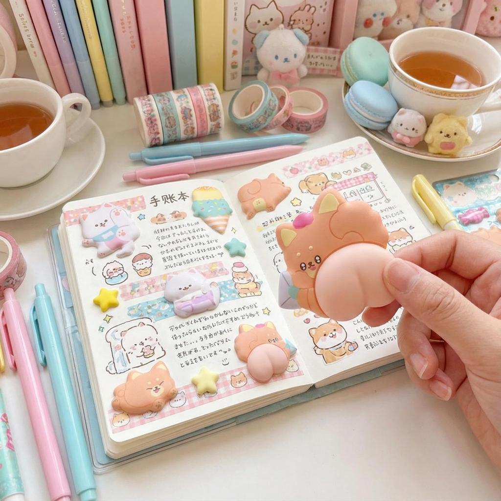Squishy Butt Stickers of Cute Animal Character 3D Reward Stickers for Sticker Water Bottle Decor (Set 4) Stickers, Girls, Planner, Book, Notebook,