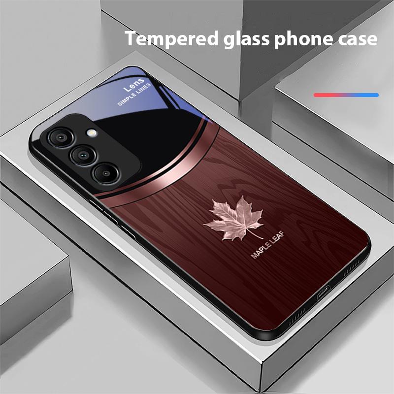 Holzmaserung Ahornblatt Für Samsung Galaxy A15 5G 54 4G 51 50 24 35 90 71 12 51 53 52S 80 22 34 Schwarz Gehärtetes Glas Handyhülle