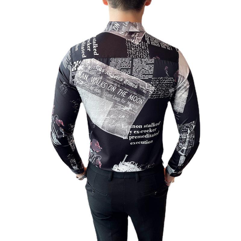 Four Seasons Men's Fashion Long Sleeve European & American Print Shirt 2703