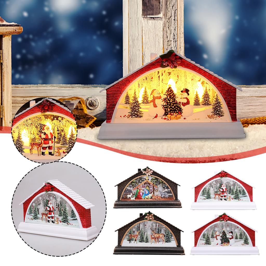 Christmas Village LED Light Figurines Christmas Snow House Decoration Night Light