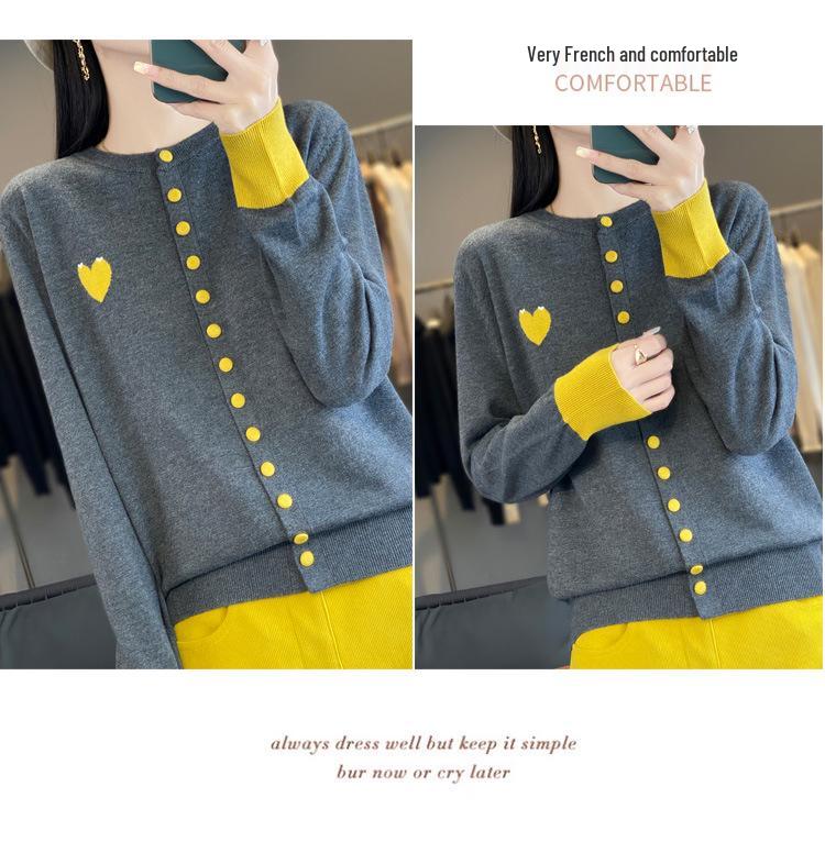 2025 Autumn/Winter Women's Round Neck Color Block Knit Cardigan Sweater 