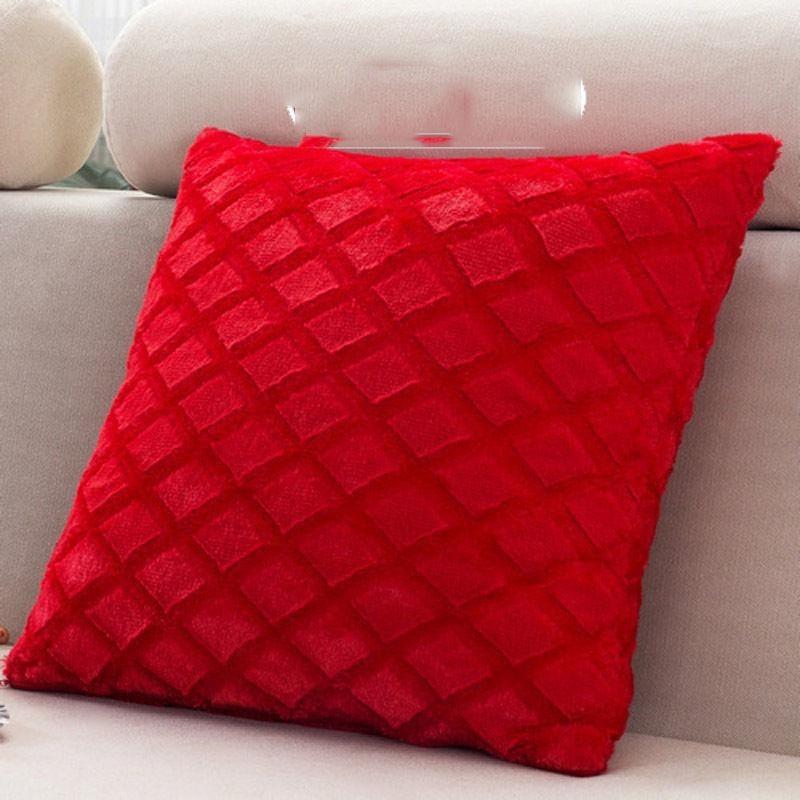 Solid Bright Color Grids Checks Decorative Pillow Sofa Soft Velvet Cushion Cover