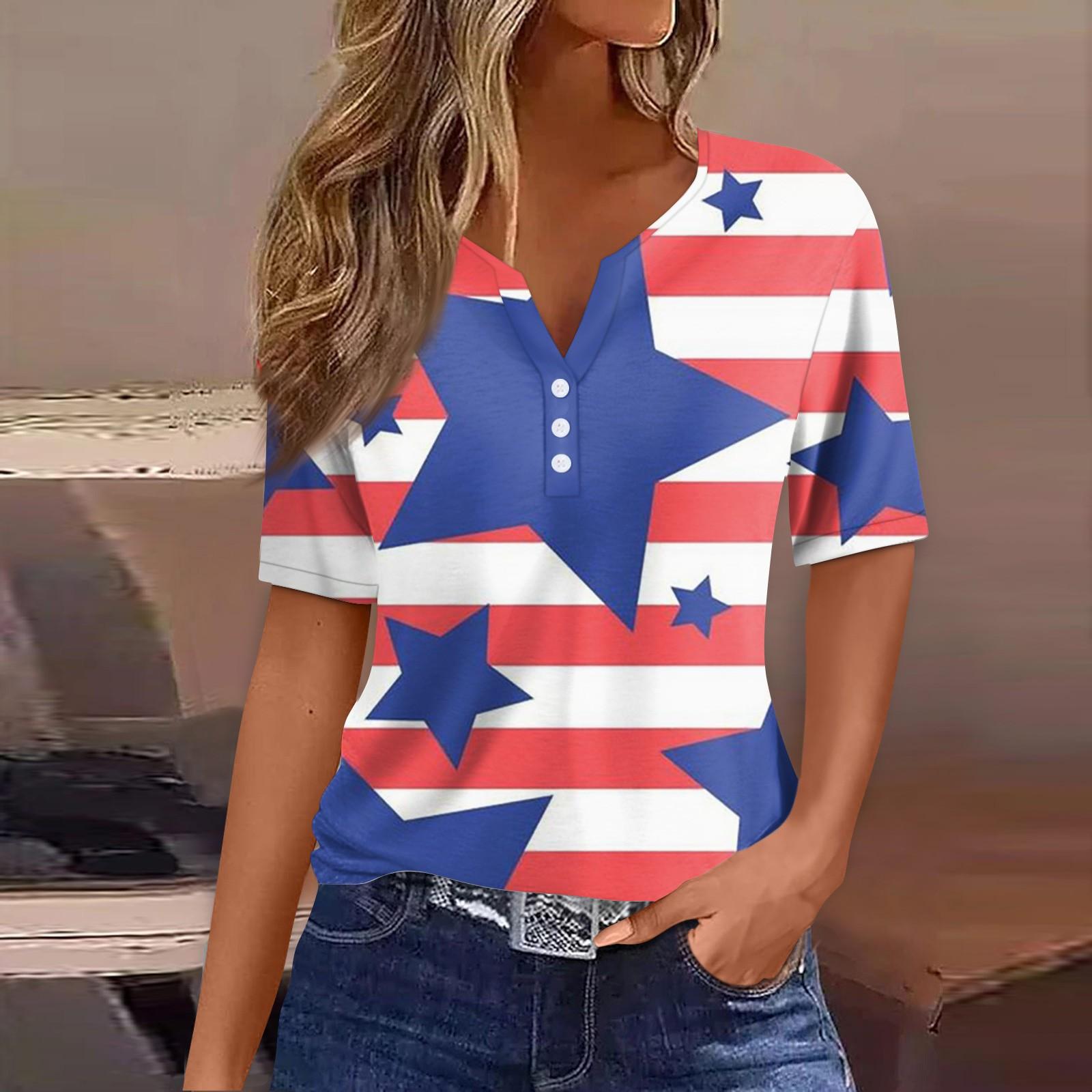 Жен. Футболка Футболка С принтом Пуговицы С короткими рукавами Повседневные Выходные Мода — фото 4