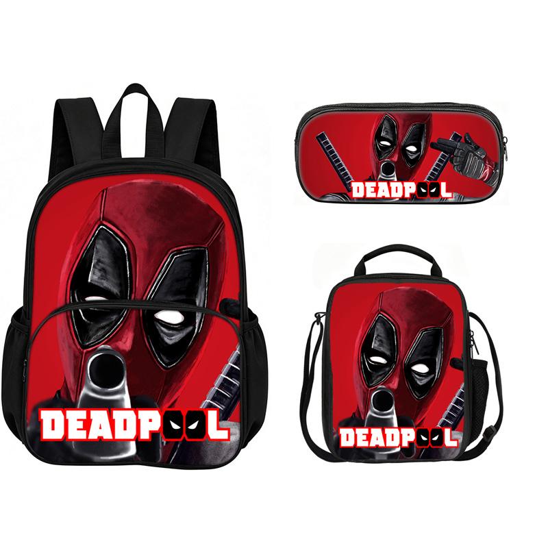 Deadpool  School 3Pcs Set with Front Pocket Backpack+lunch Bags+Pencil Bag Fashion Schoolbag Backpack Trend Kids Gift