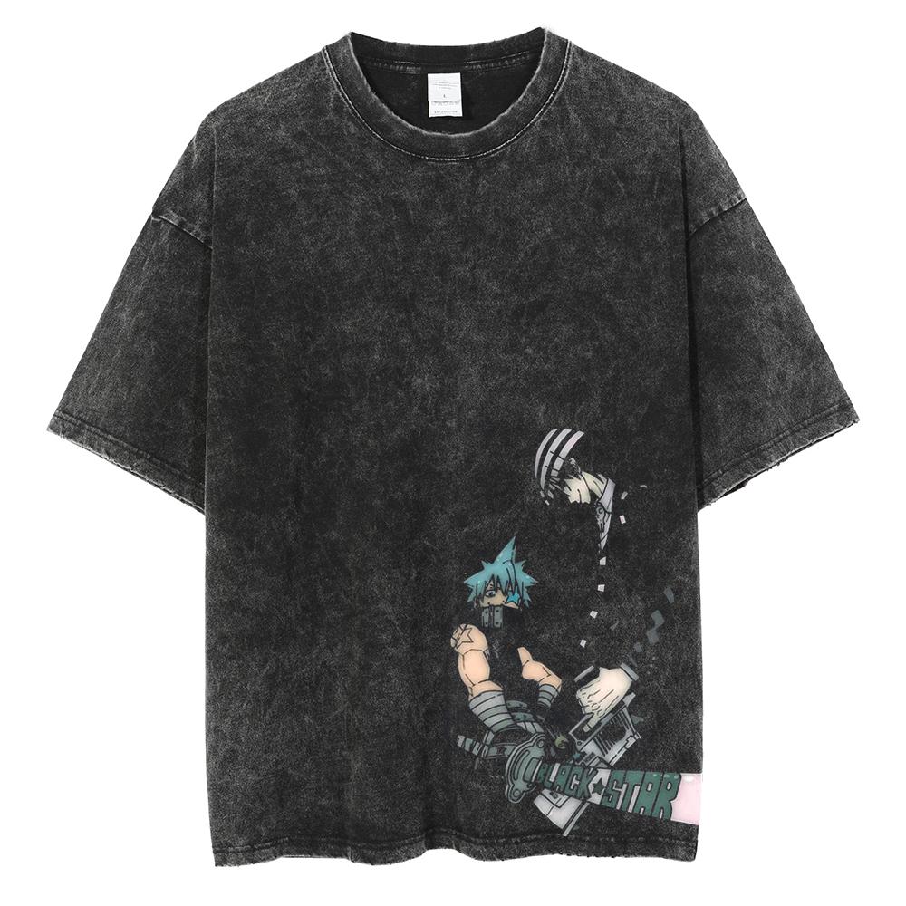 T-shirt Manga Soul Eater Stampa Death the Kid T-shirt Lavata Vintage Streetwear Abbigliamento Uomo Donna Maglietta in Cotone Oversize