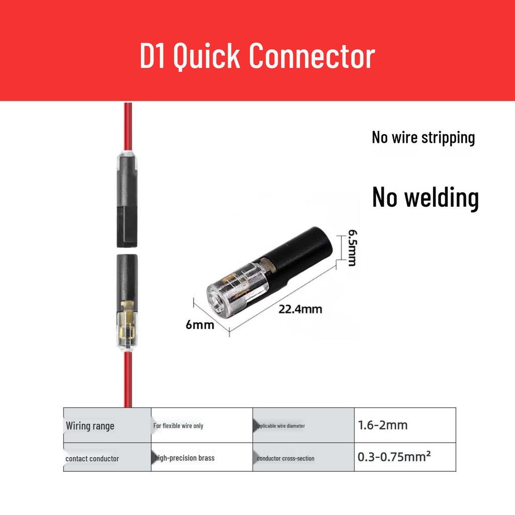 LED Quick Connector | Strip-Free & Solder-Free Double Wire Plug - Pull-Out Type D2 T1