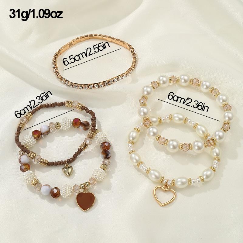 5Pair Of Heart Love Bracelets Simple Versatile Fashionable High-end Women's Delicate New Style Creative Zircon Gifts
