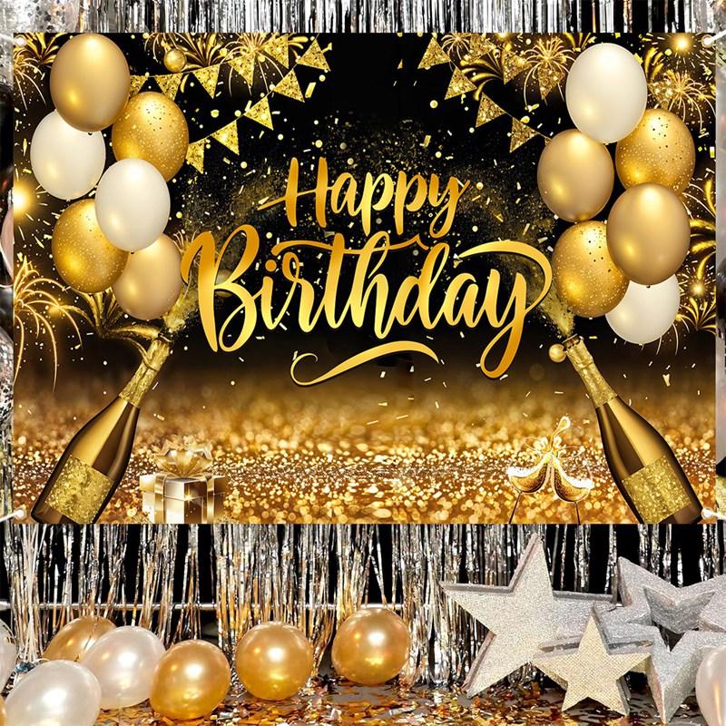 Black Golden Happy Birthday Backdrop Banner 30th 40th 50th 60th Birthday Party Backdrop Decor Photo Photography Background Props