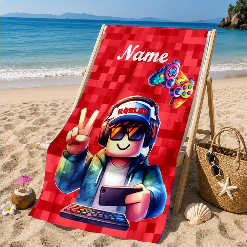 Custom Name Ro-blox Adventure Quests Beach Towel Microfiber Beach Towel, Lightweight and Quick-Dry, for Summer Travel, Swimming Pool Gift