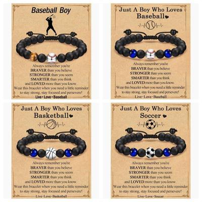 Verstellbares Sportarmband für Herren: Fußball, Baseball, Basketball Perlen mit Tigerauge-Steinen - Geschenk für meinen Sohn