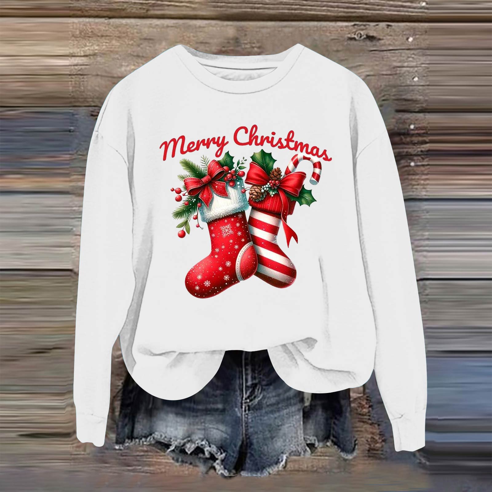 

Женский модный повседневный свитшот с длинным рукавом и свободного кроя с рождественским принтом XXL белый