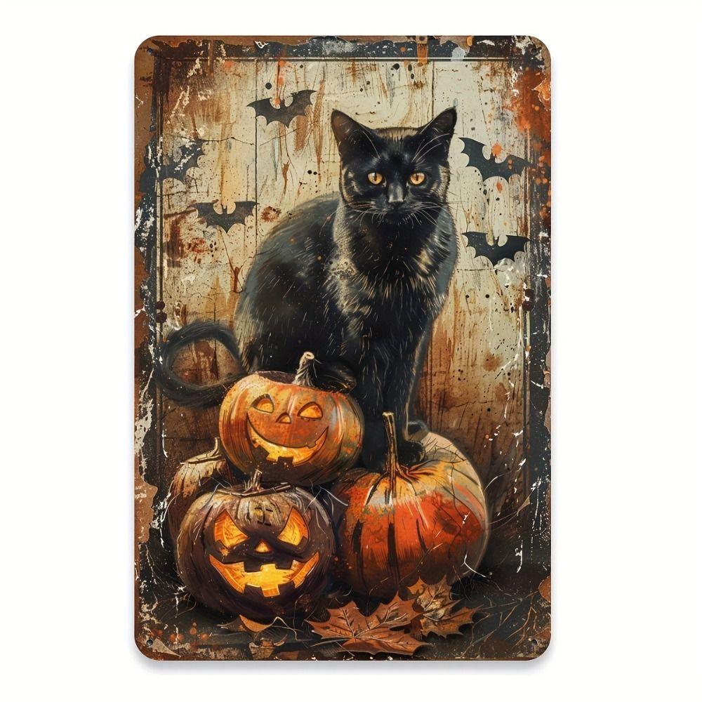Witch Cat Forest Halloween Sign Metal Tin Sign 20x30 cm Wall Decor