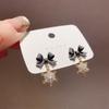 Black Dangle Earrings Crystal Square Pendants Women's Hanging Earrings Korean Bowknot Pearl Flower Earrings